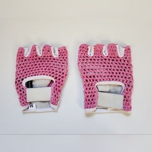 Half Finger Real Leather Weight Lifting Gym Fitness Gloves Pink White Medium